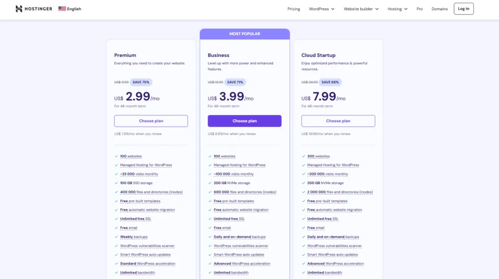 Hostinger Plans and Pricing